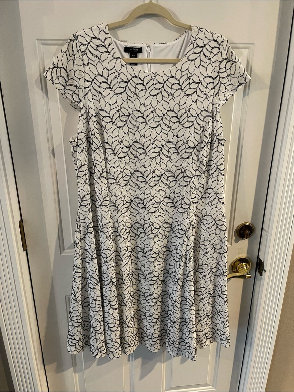 Alfani White Dress with Black Floral Overlay